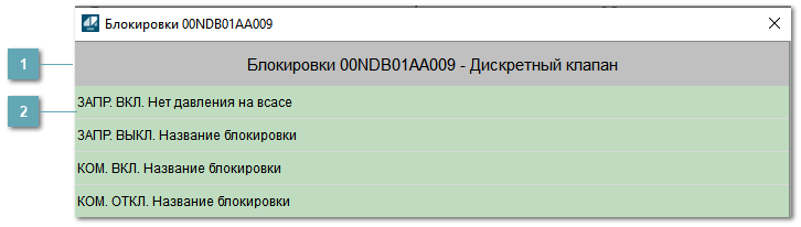 Окно Блокировки