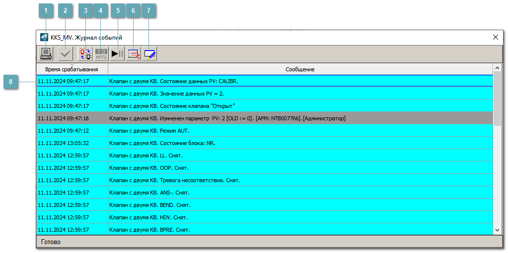 Окно Журнал событий