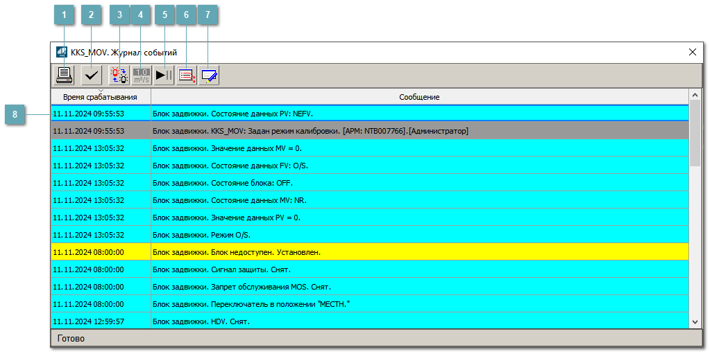 Окно Журнал событий