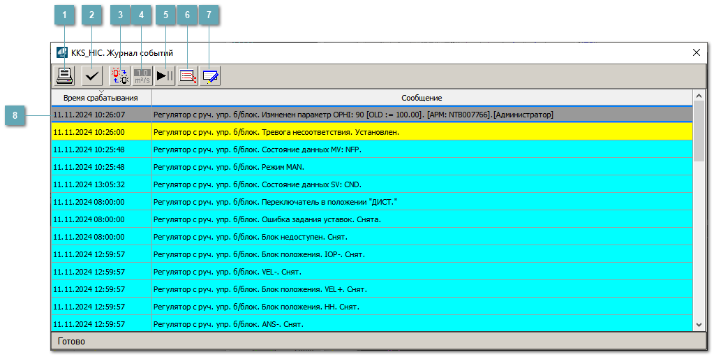 Окно Журнал событий