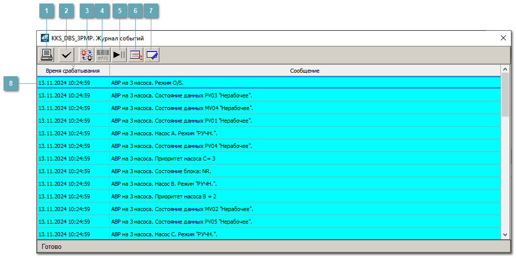 Окно Журнал событий