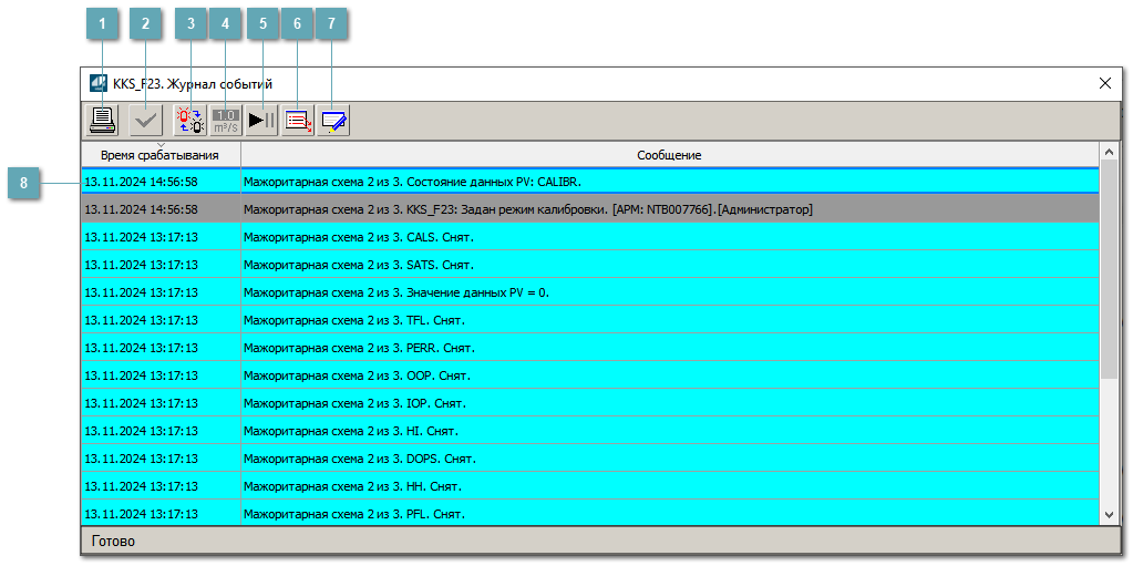 Окно Журнал событий