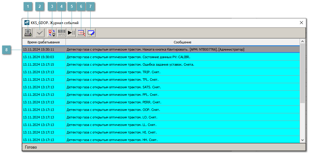 Окно Журнал событий