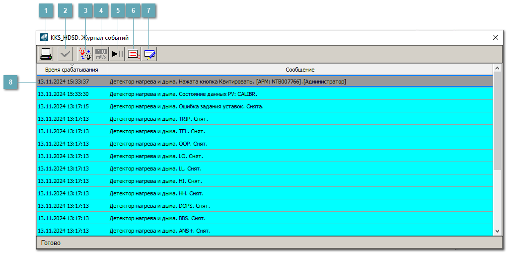 Окно Журнал событий
