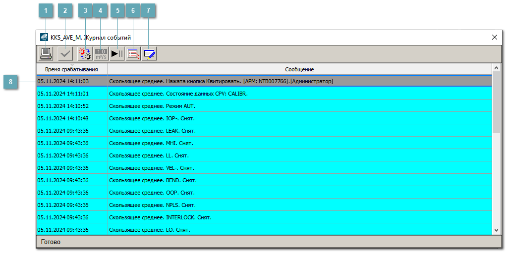 Окно Журнал событий