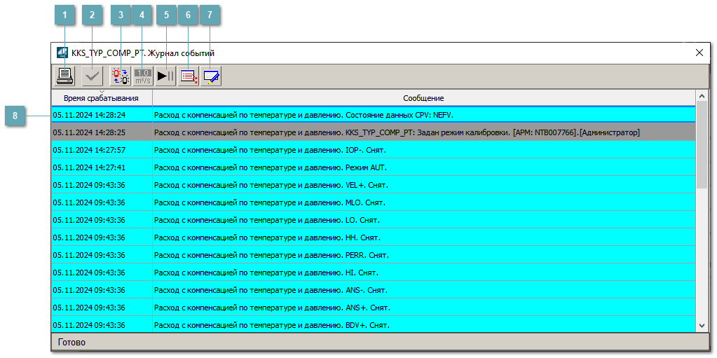 Окно Журнал событий