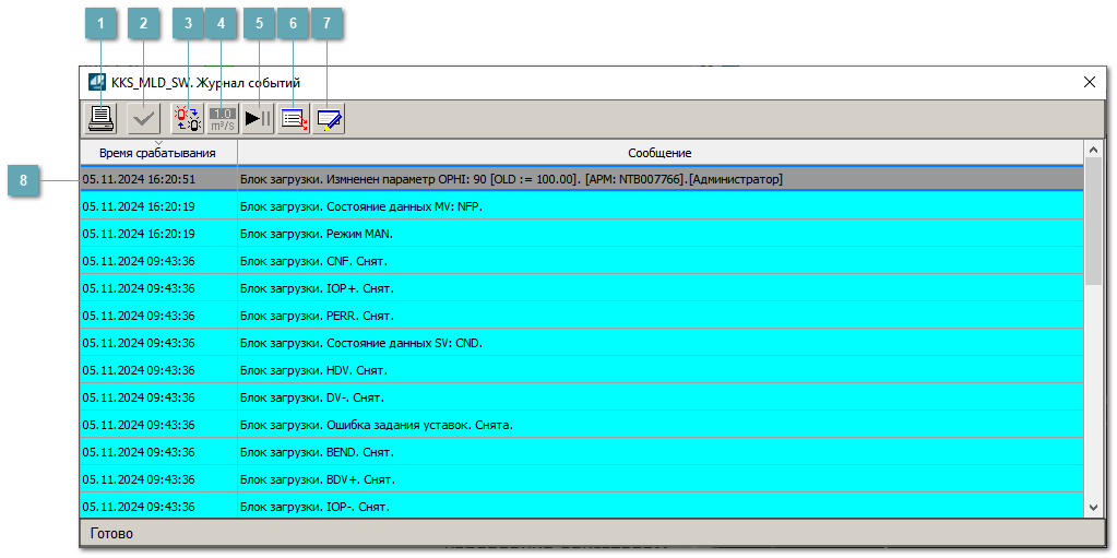 Окно Журнал событий
