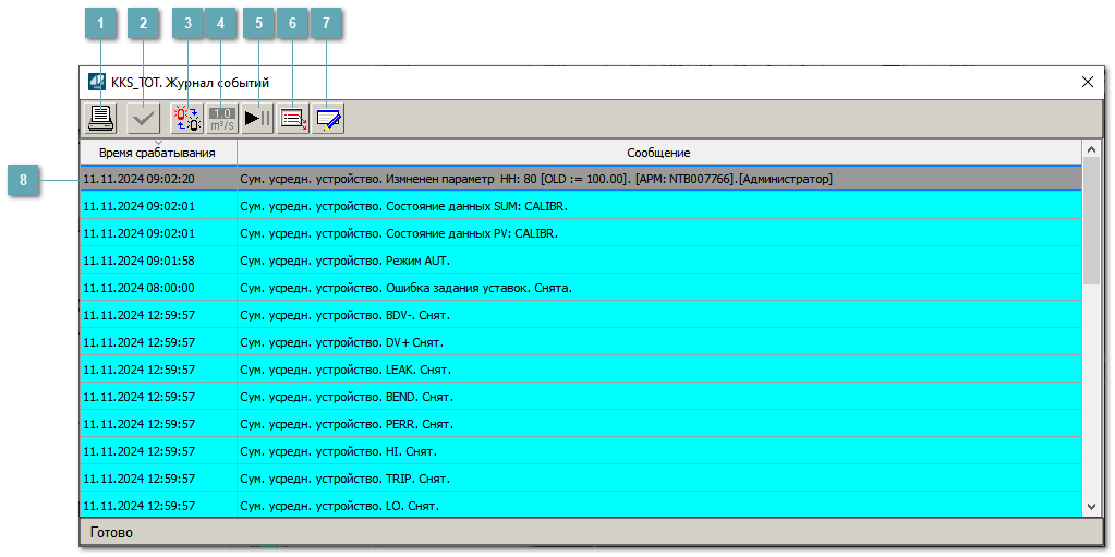 Окно Журнал событий