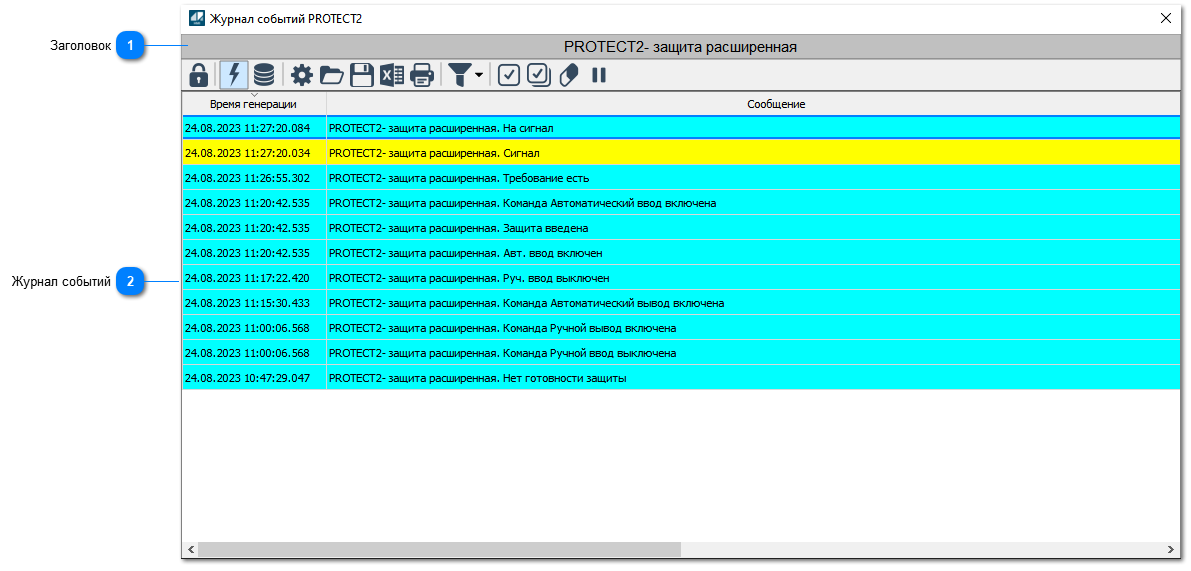 Окно Журнал событий